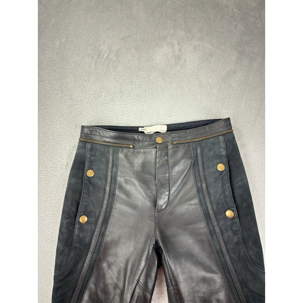 Chloe Women's Size 36 EU 100% Calfskin Leather Rare Designer Ankle Zip Pants - Picture 4 of 16